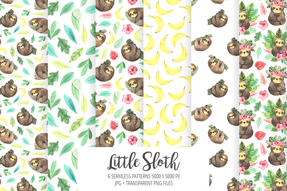 Watercolor Sloth and Tropic Florals in Illustrations - product preview 4