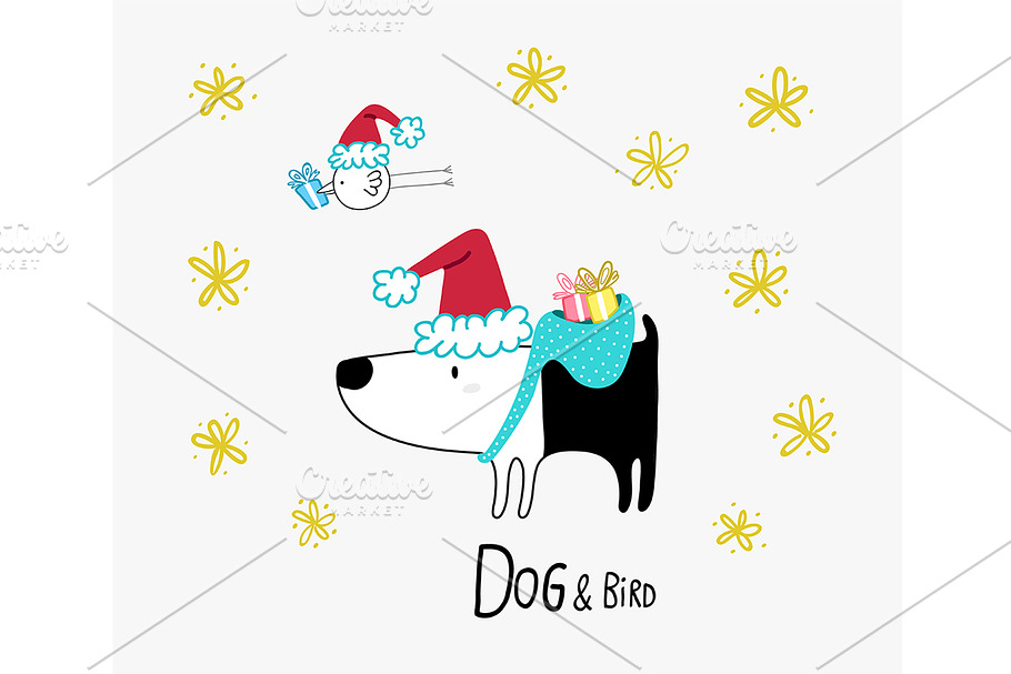 Dog & Bird with Christmas presents in Illustrations - product preview 8