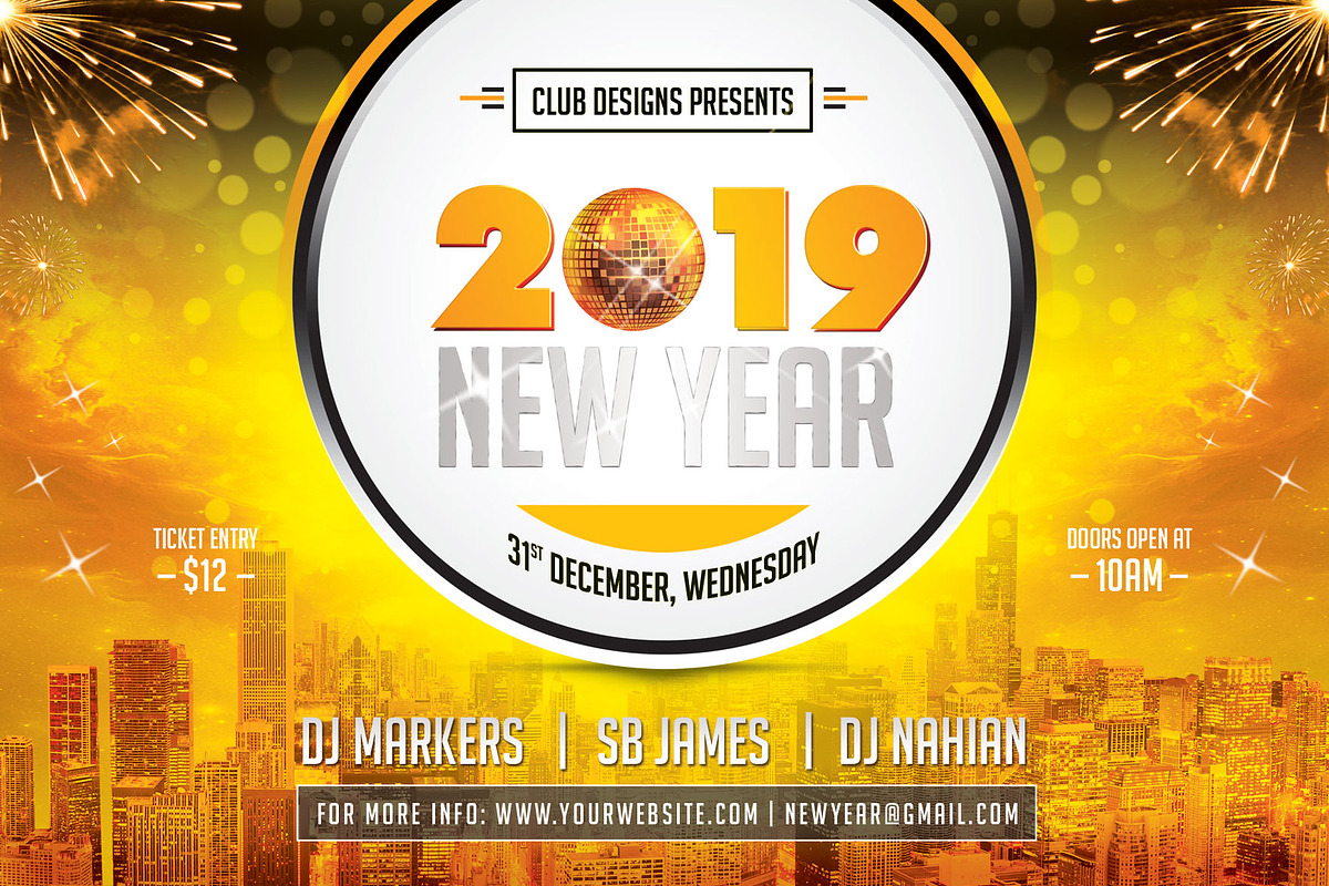 New Year Party Flyer 2019 in Flyer Templates - product preview 8