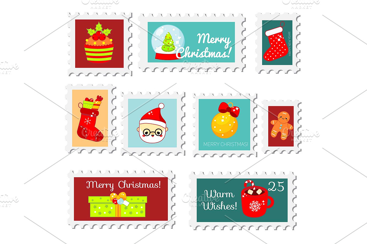 Chiristmas New Year postal stamps in Icons - product preview 8
