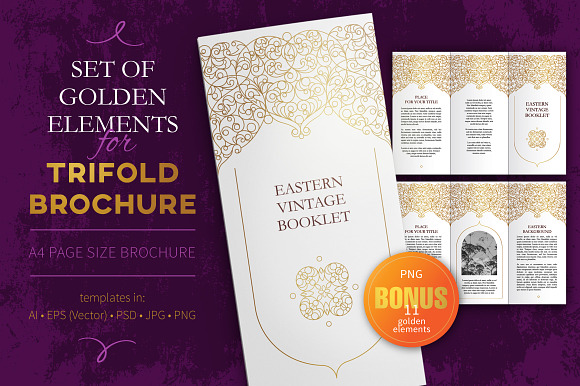 1.Gold Elements For Trifold Brochure in Brochure Templates - product preview 4
