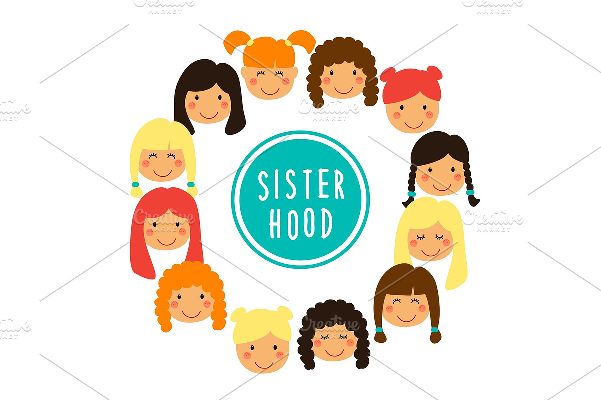 Happy women or girls faces as union in Illustrations - product preview 8