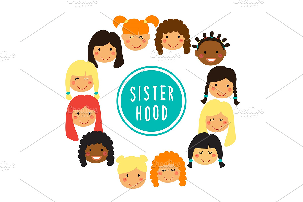 Happy women or girls faces as union in Illustrations - product preview 8