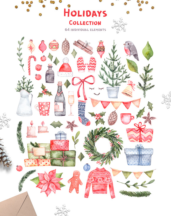 Christmas holidays. Watercolor set in Illustrations - product preview 5