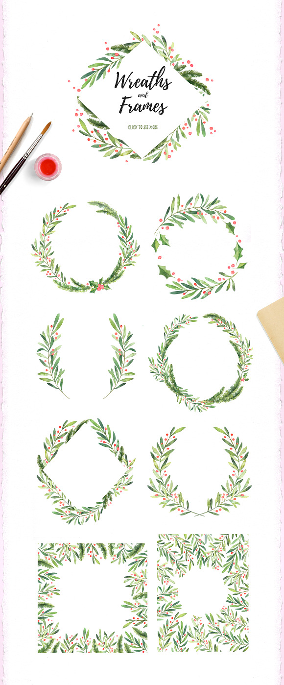 Christmas watercolor set in Illustrations - product preview 1