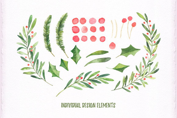 Christmas watercolor set in Illustrations - product preview 2