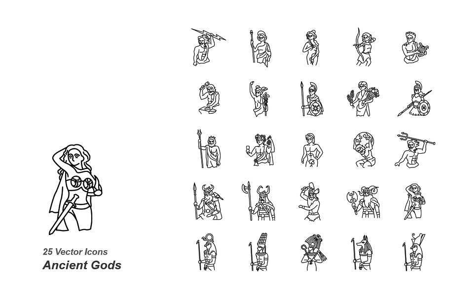 Ancient Gods outlines vector icons