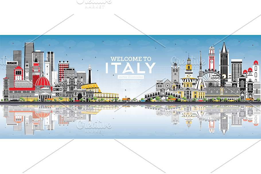 Welcome to Italy City Skyline  in Illustrations - product preview 8
