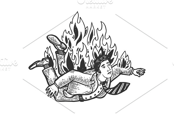 Falling burning man engraving vector