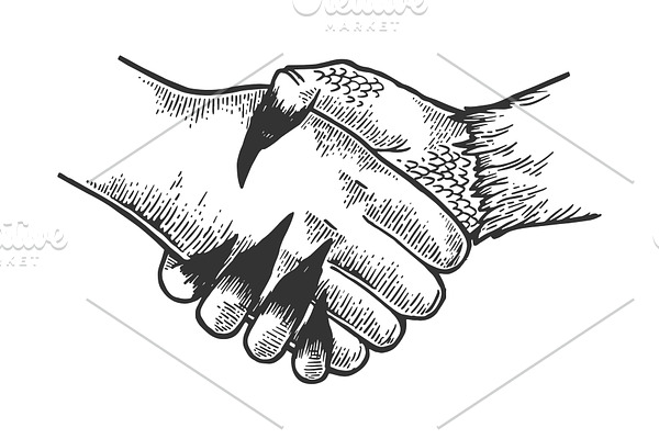 Devil handshake engraving vector