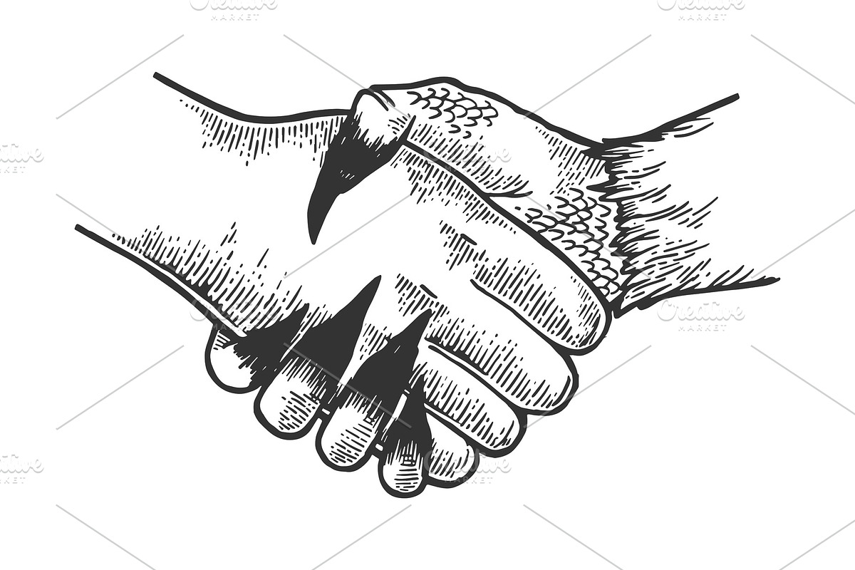 Devil handshake engraving vector in Illustrations - product preview 8