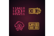 Bitcoin cryptocurrency neon icons