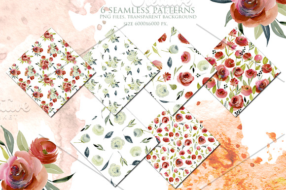 Bourgogne. Watercolor roses clip art in Illustrations - product preview 6