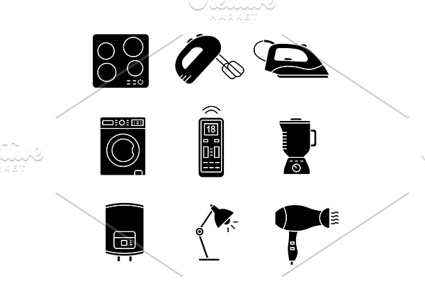 Household appliance glyph icons