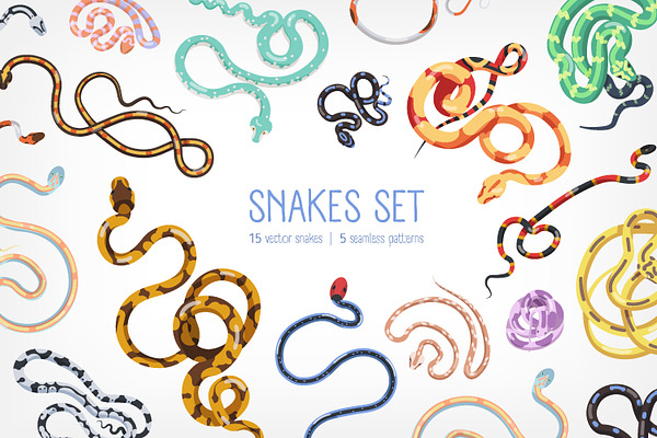 Snakes set and seamless