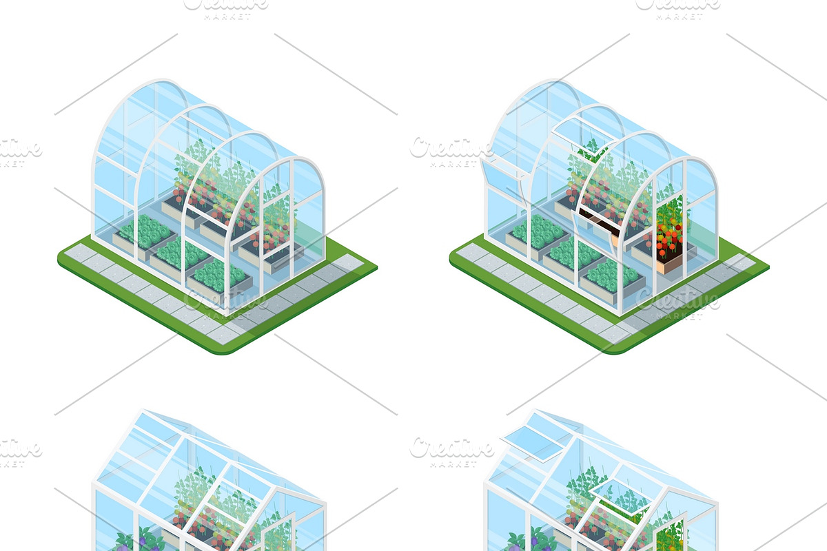Glass greenhouse isometric set in Icons - product preview 8