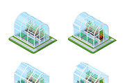 Glass greenhouse isometric set