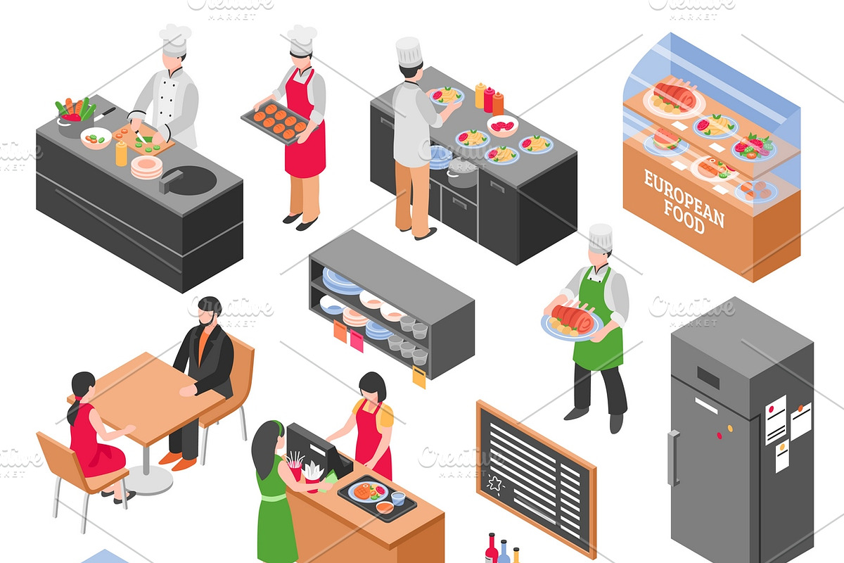 Isometric restaurant icons set in Icons - product preview 8