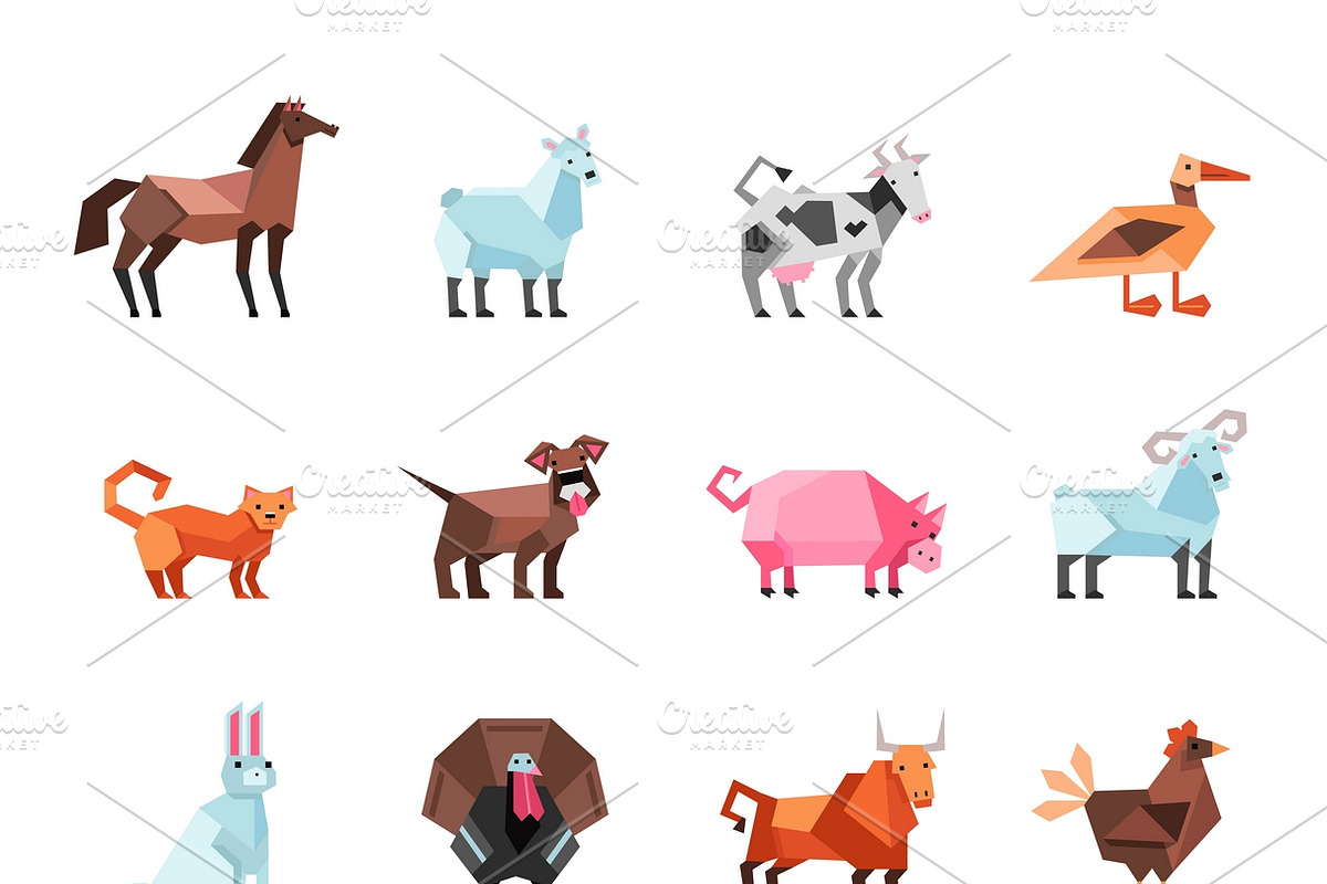 Geometric farm animals set in Icons - product preview 8