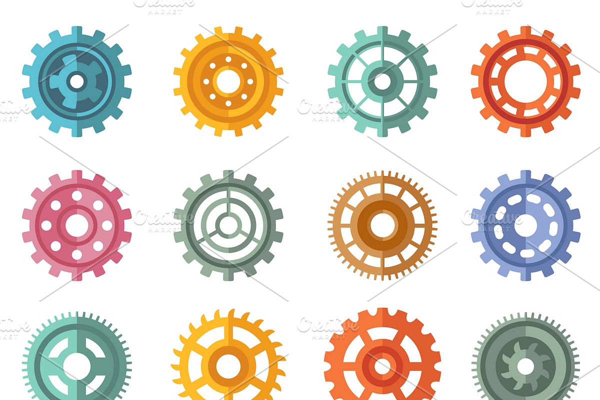 Various style color gears set in Icons - product preview 8