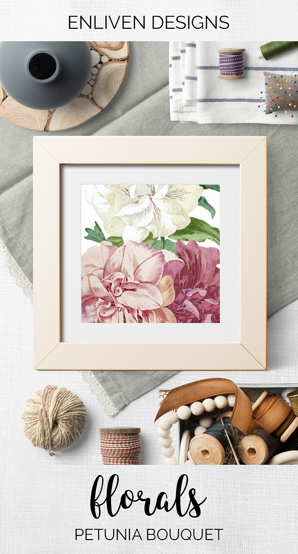 Petunia Bouquet Pink Vintage Flowers in Illustrations - product preview 6