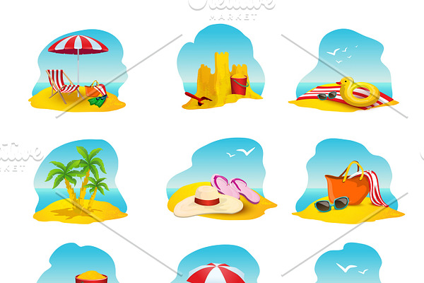Beach and summer cartoon icons