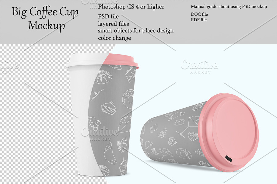 Big coffee cup mockup. PSD mockup.