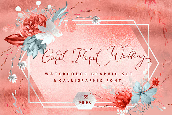 Coral Floral Wedding graphic & font