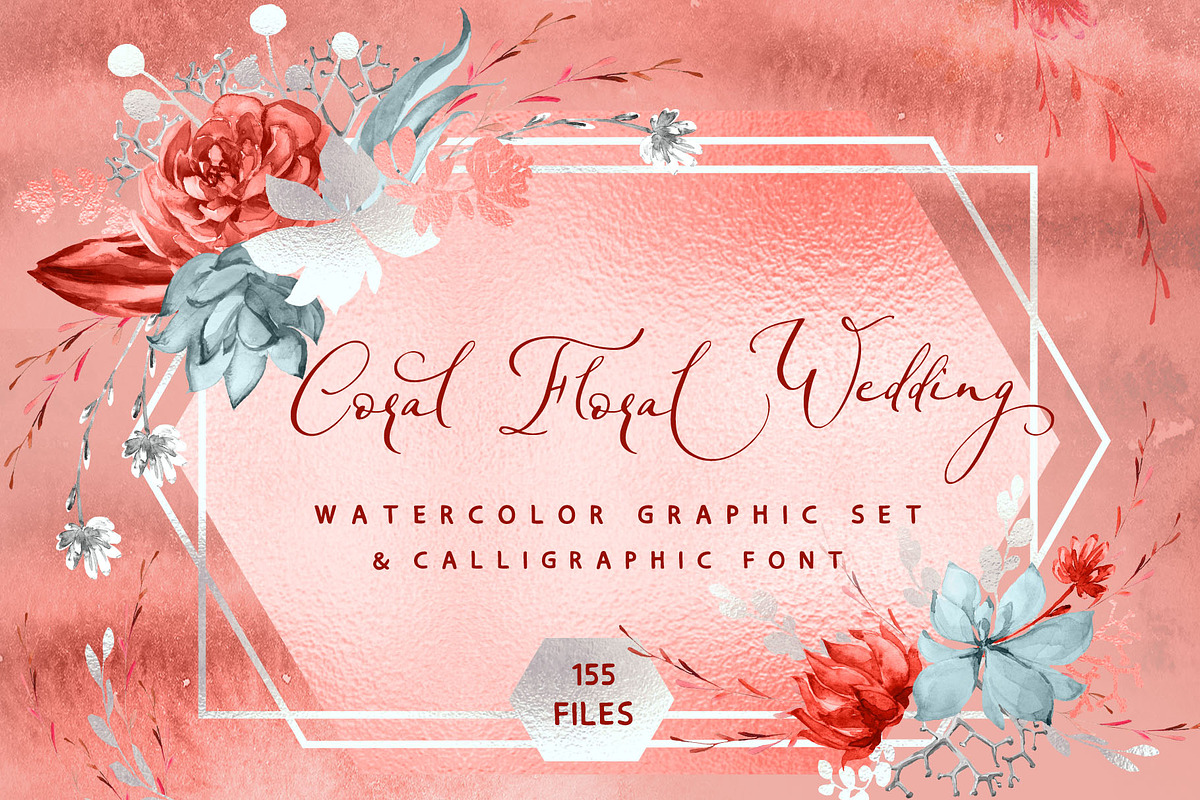Coral Floral Wedding graphic & font in Wedding Templates - product preview 8