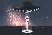 alien teleports from flying saucer