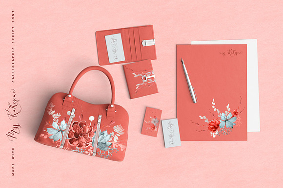 Coral Floral Wedding graphic & font in Wedding Templates - product preview 6