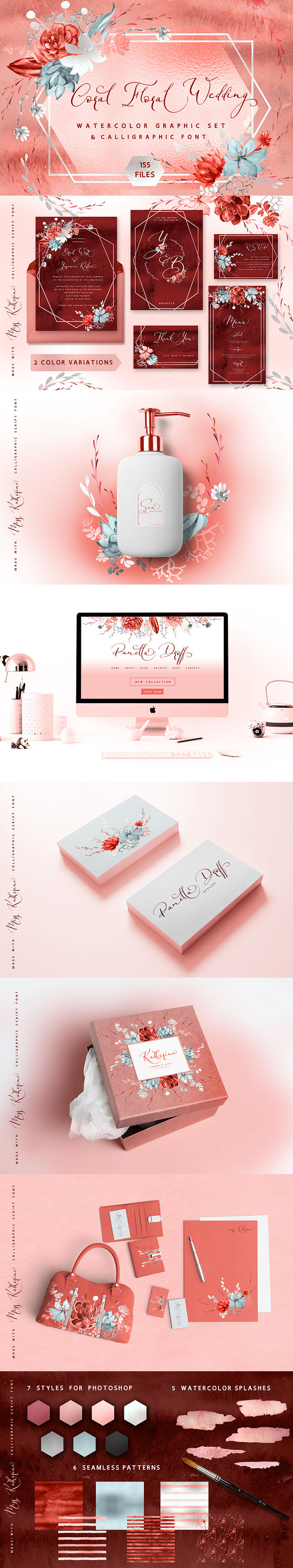 Coral Floral Wedding graphic & font in Wedding Templates - product preview 18