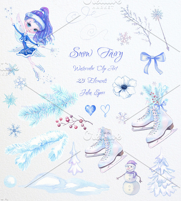 Winter Watercolor Clipart Snow Fairy in Illustrations - product preview 1
