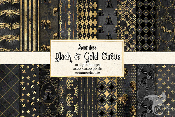Black and Gold Circus Digital Paper