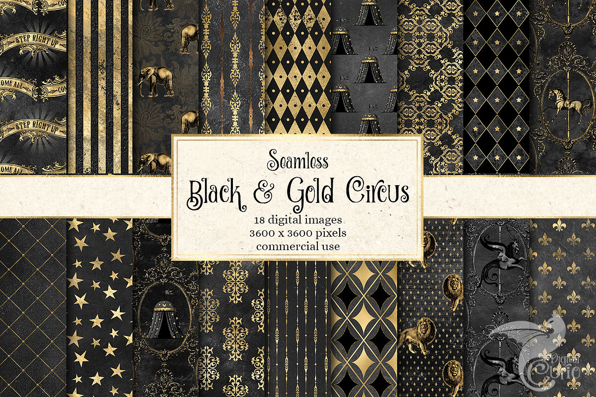 Black and Gold Circus Digital Paper in Patterns - product preview 8