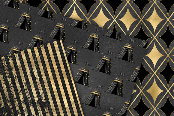 Black and Gold Circus Digital Paper in Patterns - product preview 1