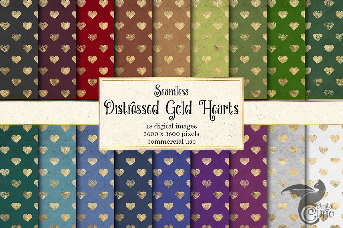 Distressed Gold Hearts Digital Paper in Patterns - product preview 8