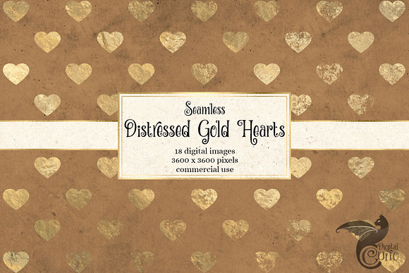 Distressed Gold Hearts Digital Paper in Patterns - product preview 1