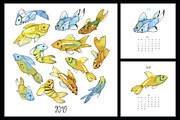2019 Calendar with watercolor fish