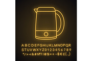 Electric kettle neon light icon