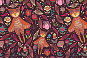 Owl girl seamless pattern