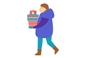Winter man carry gift boxes