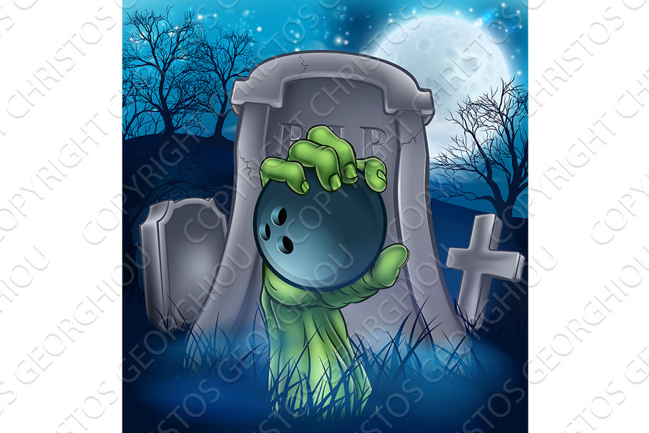 Bowling Zombie Halloween Graveyard in Illustrations - product preview 8