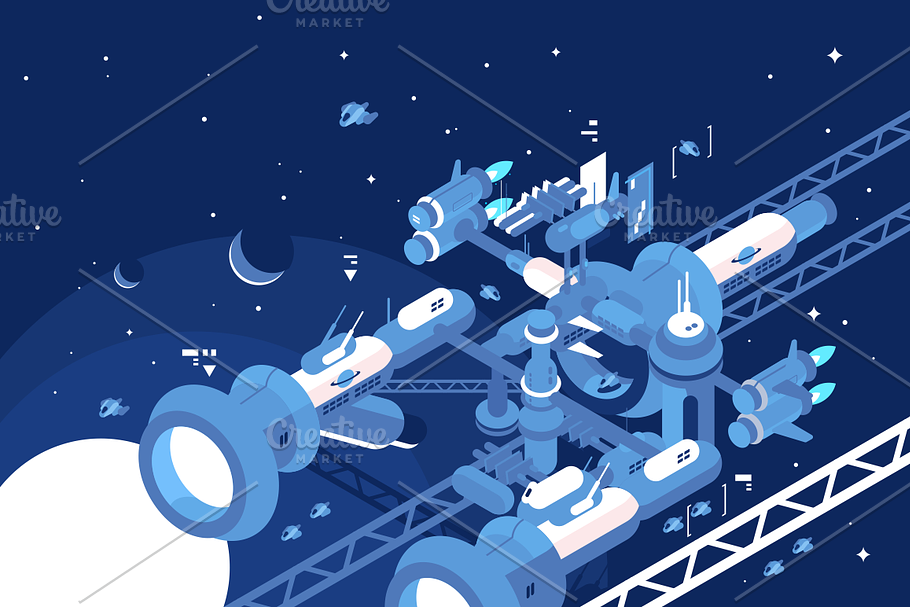 Orbital stations orbiting moon in Illustrations - product preview 8