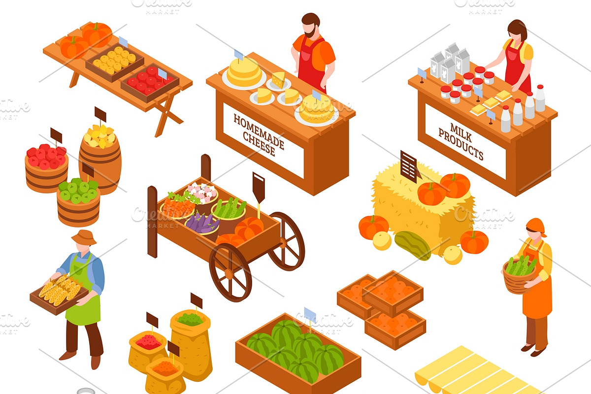 Farmers  marketplace isometric set in Icons - product preview 8
