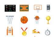 Basketball orthogonal icons set