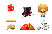 Circus decorative icons set