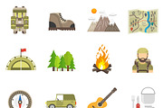 Tourism and summer hiking icons