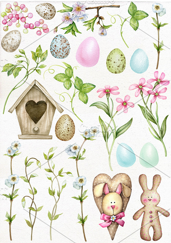 Watercolor Easter Decor Clipart. in Illustrations - product preview 1