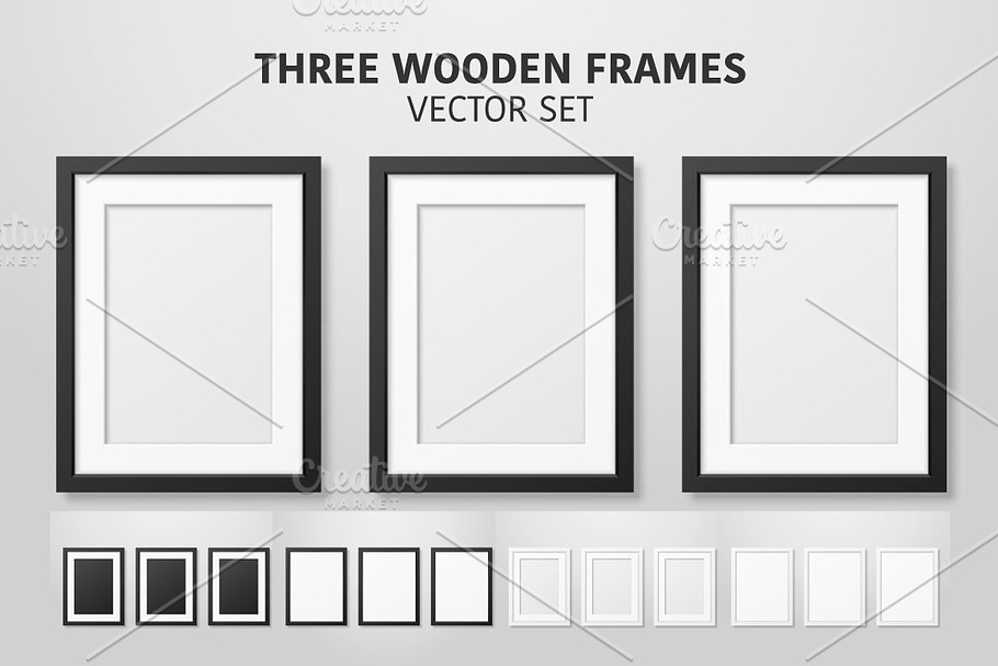 Three Wooden Frames. Vector Set. 